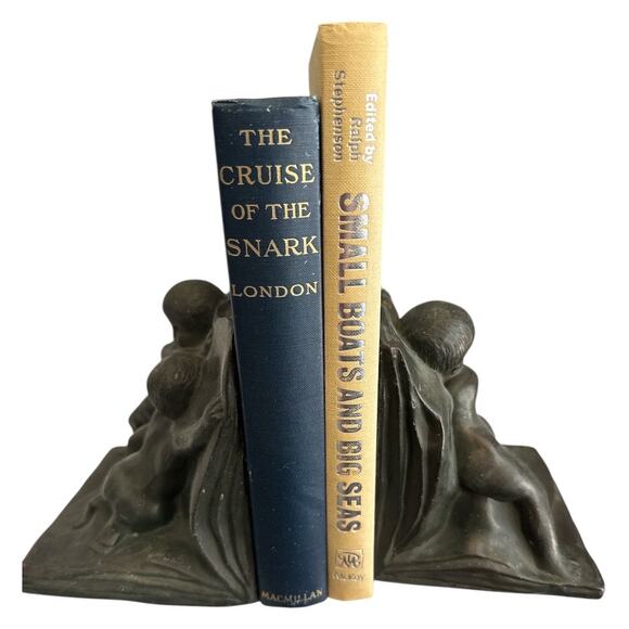 Set of 2 Bronze Clad Playful Angels Putti Bookends - Picture 2 of 10